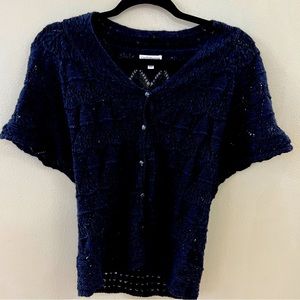 CROFT& BARROW SZ S KNIT CROCHET CARDIGAN SWEATER WITH BLACK BUTTONS